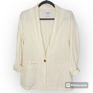 Old Navy Cream Linen Long Line Casual Blazer